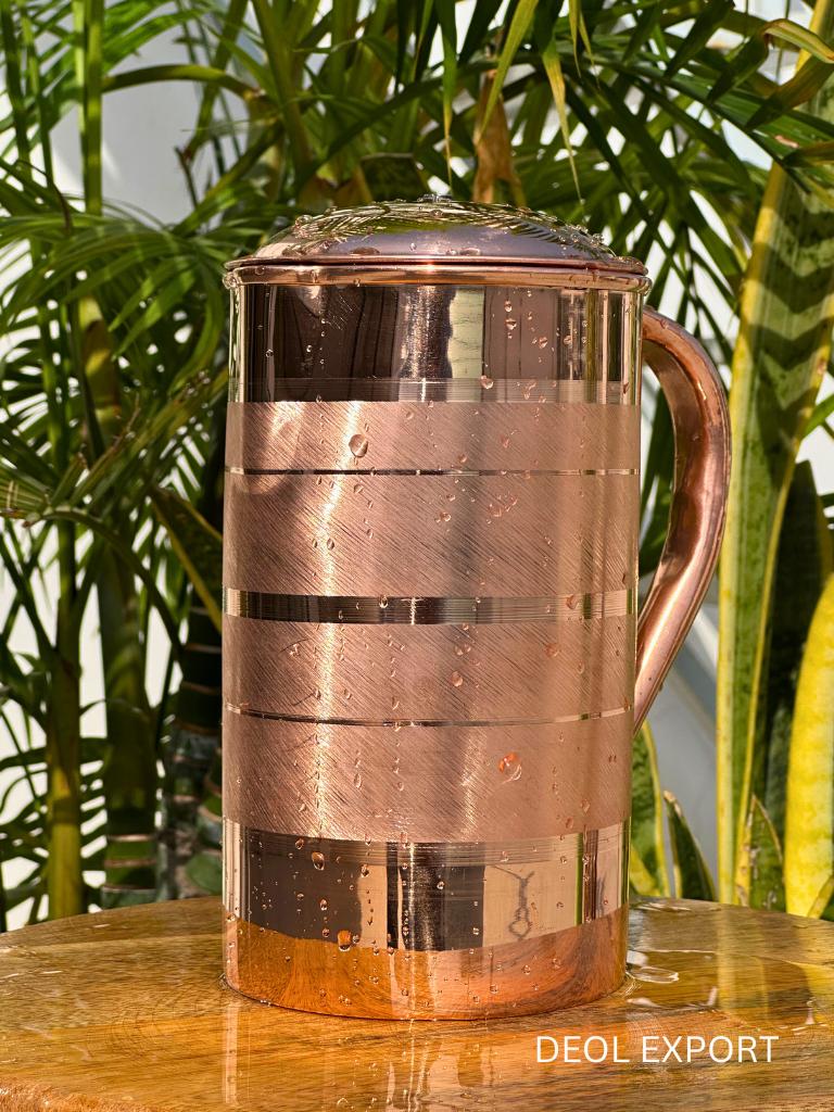 100% Pure Copper Water Pitcher Jug With Handle And Copper Lid, Handmade Copper jug,Ayurveda Benefits jug for Kitchen Serveware and Drinkware