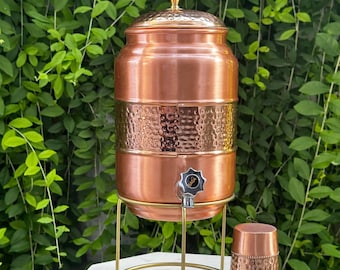 100% Copper Water Pot Hammered Copper Natural Ayurvedic Healing Water Pots Copper Tumbler 5 Ltr Home Studio Office Water Dispenser Jug