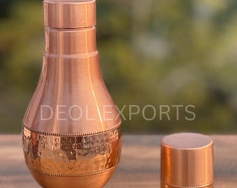 100% Pure Copper  Tulip Water Bottle with glass, Luxury Copper Hammered Bottle,  Handmade Copper Bottle, Ayurveda Benefits Bottle