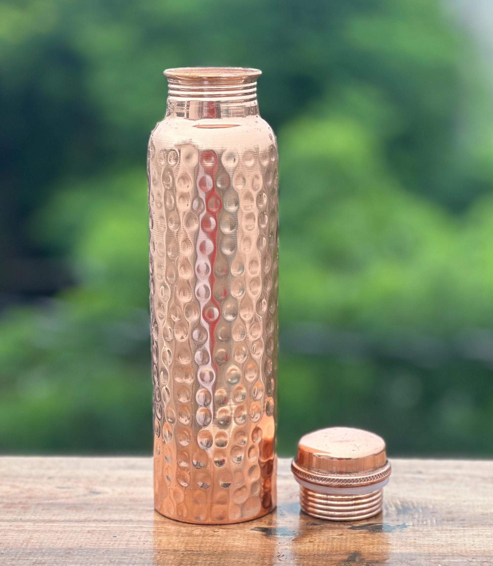 Handmade Hammered Copper Water Bottle, 1 Liter, Ayurveda Wellness
