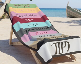 Taylor Swift Inspired Beach Towel | ALL Taylor Albums | TTPD | Eras Tour | Tortured Poets Department | Swiftie Gift