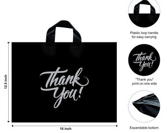 50 Pack Die Cut Plastic Shopping Bags With Thank You Logo 9X12 Merchandise Bags