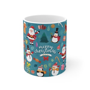 Merry Christmas Ceramic Mug 11oz in Blue, Festival Home Decor Christams Ceramic Mug