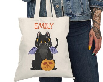 Personalized Halloween Tote Bag, Kids Trick or Treat Cotton Canvas Bag