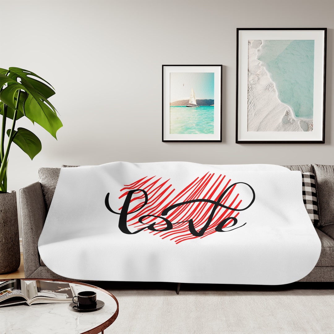 Valentine Sherpa Blenket Love With Heart Printed Sherpa Etsy
