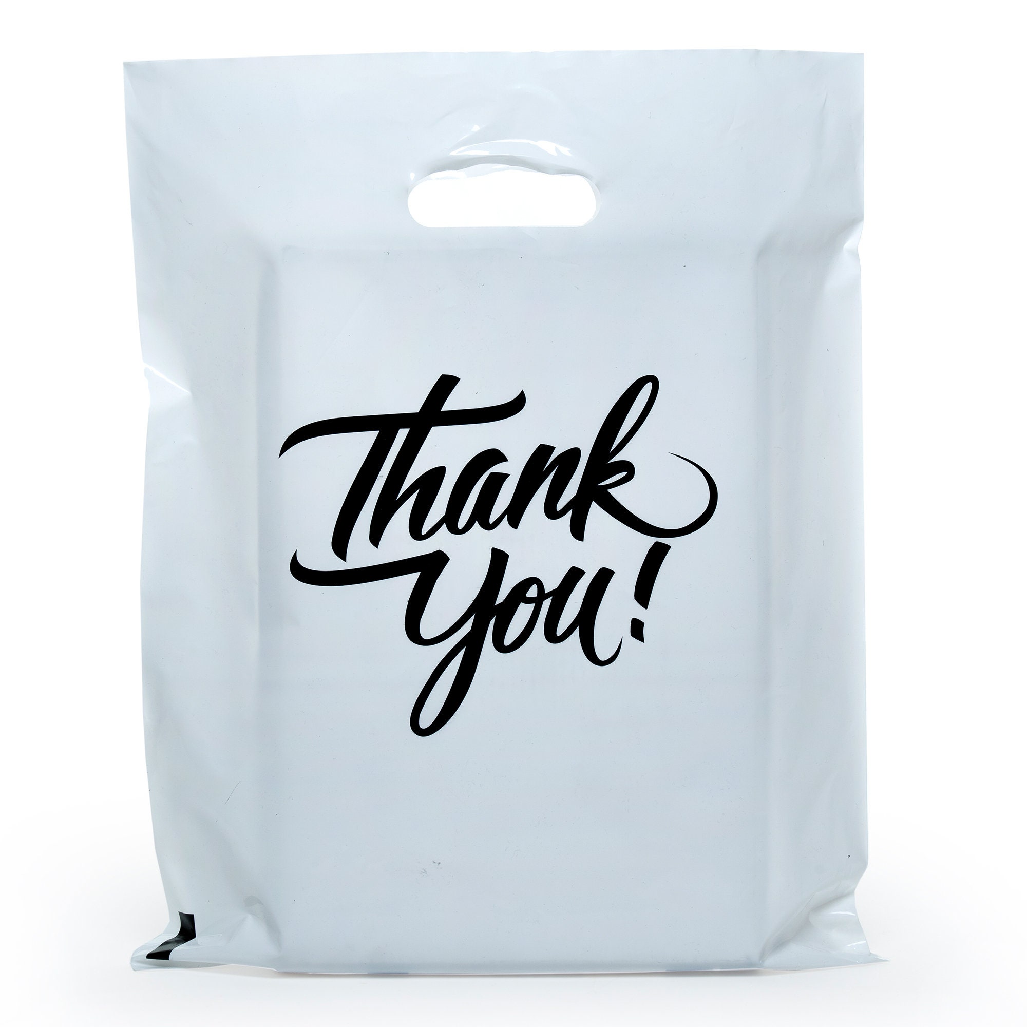 Thank You Bag 100 Pcs Recyclable Durable Bulk Plastic Merchandise Shopping Bag With Die Cut Handle for Retail Business Shop Etsy