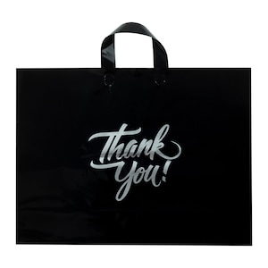 Large Black 16&quot;x12.5&quot; Thank You Bag (60pcs), Merchandise Bag with Loop Handle, Boutique Bag with 3&quot; Bottom Gusset & 2.35 Mil Thick