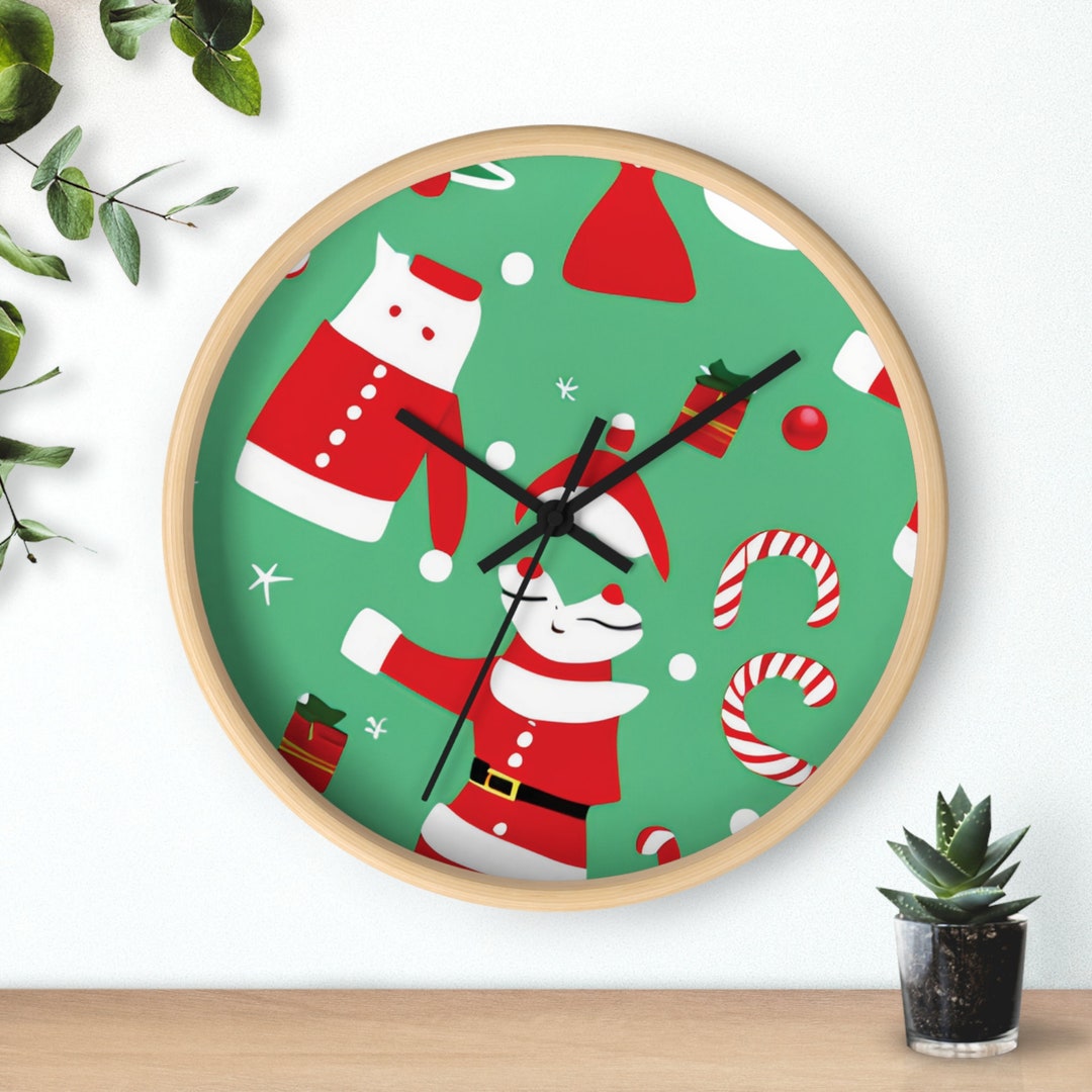 Christmas Wall Clock in Green Festival Home Decor Wall Clock Etsy