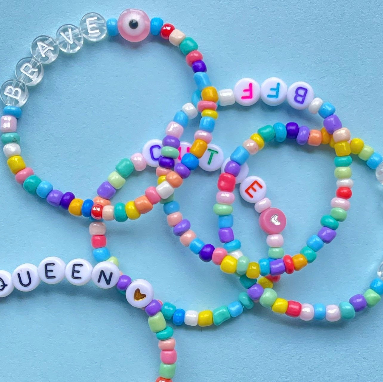 Big Rainbow Bead Bracelet with designer inspired letters – ashershaydesigns