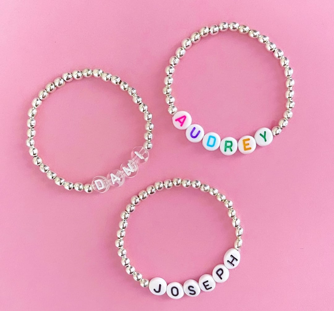 Personalised Name Bracelet Silver Toned CCB Bead Custom Etsy Australia
