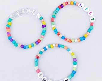 Personalised Name Bracelet | 1 x Rainbow Bead Mix Bracelet | Custom adults or kids size | PERFECT PRESENT