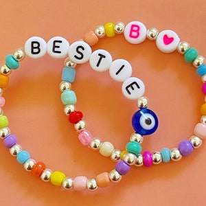 Personalised Name Bracelet 1 x Rainbow Bead & Silver Toned CCB Bead Mix Bracelet Custom adults or kids size Super cute gift image 6
