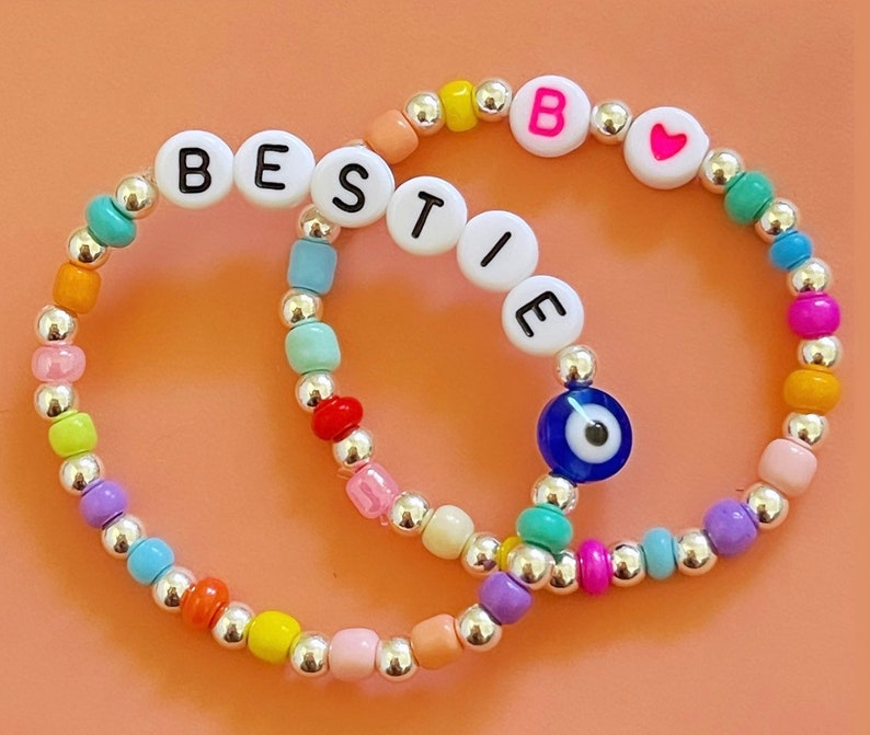 Personalised Name Bracelet 1 x Rainbow Bead & Silver Toned CCB Bead Mix Bracelet Custom adults or kids size Super cute gift image 6