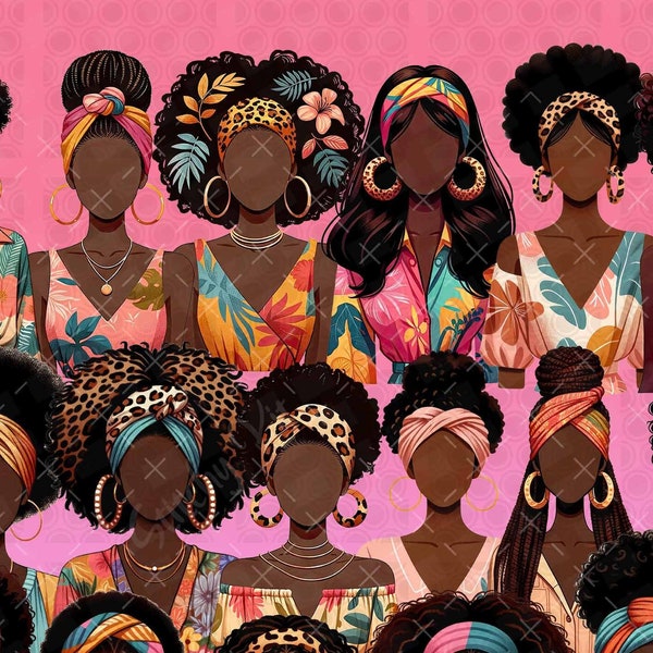 Fashionista FACELESS Collection: 20 transparent PNG digital art Illustrations of Stylish Afro-Caribbean Women faceless black women BUNDLE.