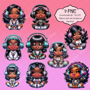 かわいい黒人ヒスパニック系の女の子のクリップアートPNGコレクション。IOS iPhone用のMemoji