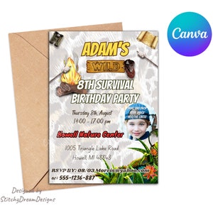 Arquivo digital editável para download de convite para festa SURVIVAL Party, arquivo PDF de 5”x7” Convite para festa personalizado, edite você mesmo no Canva!