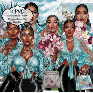 Diva della moda glamour Arte digitale / 4 file PNG più 2 cartoline digitali JPG / 300 DPI