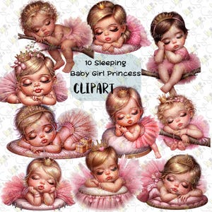 10 Sleeping Baby Girl Princess Clipart Set | Cute Pink Ballerina Baby Girls