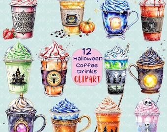 Paquete de 12 bebidas de café de Halloween con imágenes prediseñadas de café con leche espeluznante para otoño