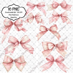 Watercolor Pink Bows Clipart: Pastel Bow Illustrations (Digital Art)