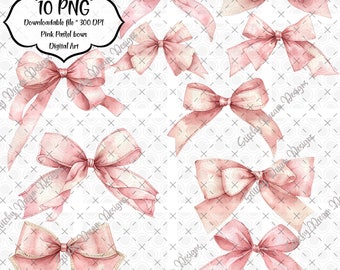 Clipart de lazos rosas en acuarela: ilustraciones de lazos pastel (arte digital)