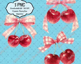 Cherry Bow PNG: コケット クリップアート (デジタル ダウンロード)