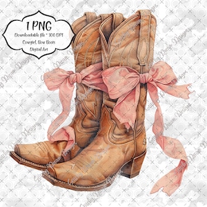 Cowgirl Boots Clipart: Pink Bow PNG, Coquette Design (Digital Download)