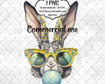 Floral Bunny PNG Clipart Bubblegum Rabbit with Sunglasses Commercial Use