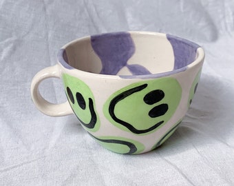 Smiley Handmade and Hand painted Ceramic Mug, Cute Modern Coffee Mug, Gift for Her