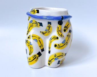 Shake it Banana Handmade and Hand painted Ceramic Mug, Aesthetic Coffee Mug, Creative Wide Mug, Gift for Her / Him