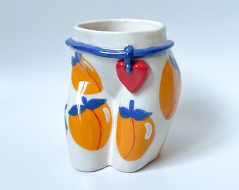 カラフルなフルーツデザインの手作り陶器マグカップ、ユニークな陶器