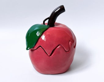Handmade Ceramic Apple Trinket Box, Decorative Candy Dish
