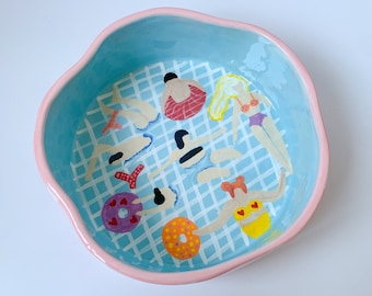 Pool Party Handmade Ceramic Bowl, Hand painted Serving Bowl, Housewarming Gift, Gift for Her