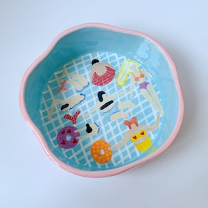 Pool Party Handmade Ceramic Bowl, Hand painted Serving Bowl, Housewarming Gift, Gift for Her