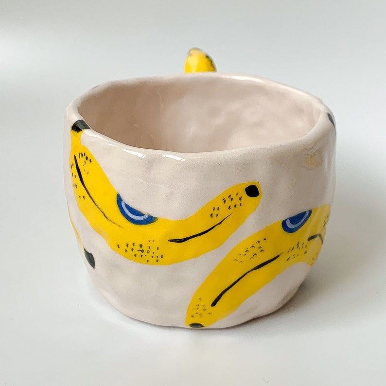 Banana Handmade and Hand painted Ceramic Mug, Aesthetic Coffee Mug, Creative Wide Mug, Gift for Her / Him image 5