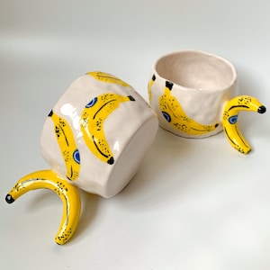 Banana Handmade and Hand painted Ceramic Mug, Aesthetic Coffee Mug, Creative Wide Mug, Gift for Her / Him image 9