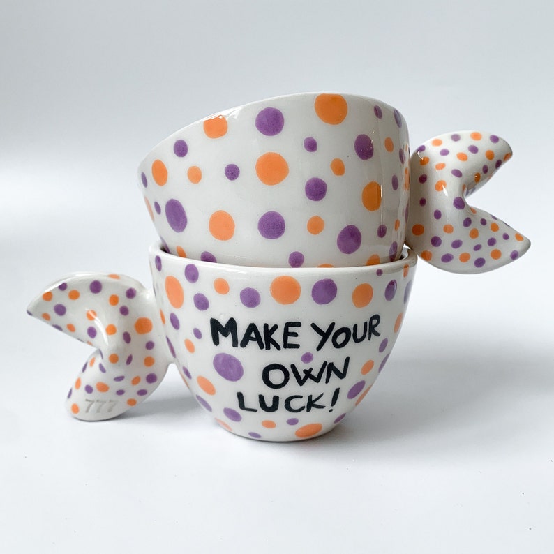 Fortune Cookie Handmade and Hand painted Ceramic Mug, Unique tea and coffee cup, Inspirational Quote Mug , Housewarming Gift image 9