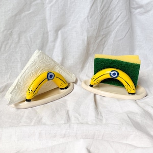 Handgefertigter und handbemalter Keramik-Schwammhalter, Bananen-Serviettenhalter, Einweihungsgeschenk, neues Zuhause-Geschenk