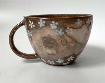 Handmade Stoneware Marble Ceramic Mug, Hand painted Minimal Coffee Mug, Nordic floral mug, Housewarming Gift
