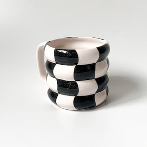 Handmade and Hand painted Checkered All Day Mug, Cute Modern Coffee Mug, 21st Birthday Gift for Her, Mothers Day Gift for Mom