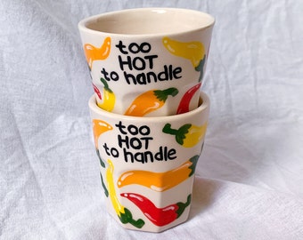 Chili Handmade and Hand painted Ceramic Mug Set, Set of two Aesthetic Coffee Mug, Modern Mugs, Coffee Lover Gift