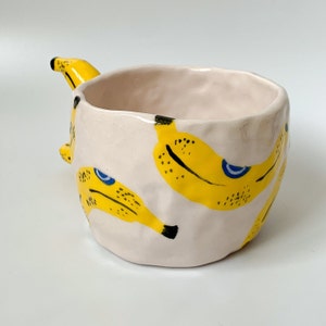 Banana Handmade and Hand painted Ceramic Mug, Aesthetic Coffee Mug, Creative Wide Mug, Gift for Her / Him image 4