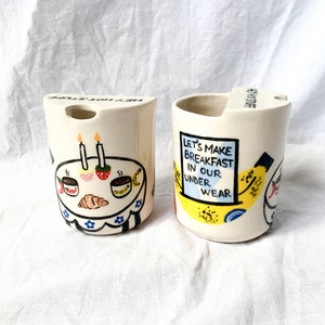 Cugino Date Handmade and Hand painted Ceramic Travel Tumbler, ToGo Cup, Gift for Her/Him image 1