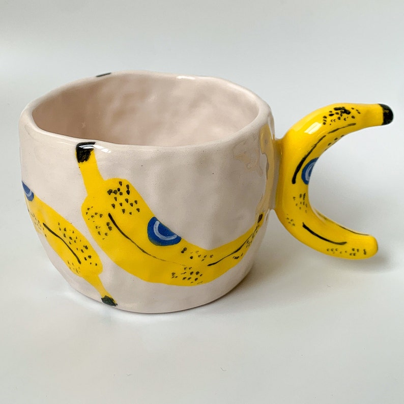 Banana Handmade and Hand painted Ceramic Mug, Aesthetic Coffee Mug, Creative Wide Mug, Gift for Her / Him image 7