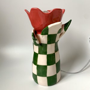 Handmade and Hand painted Ceramic Tulip Table Lamp, Statement Table Lamp, Unique Checkered Lamp Design, Housewarming Gift image 10