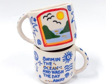 Hand-Painted Sunset Coffee Mug: Handmade Morocco Ceramic Mug