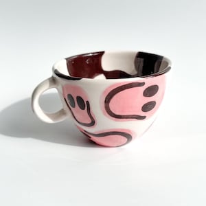 Smiley Handmade and Hand painted Ceramic Mug, Cute Modern Coffee Mug, Gift for Her