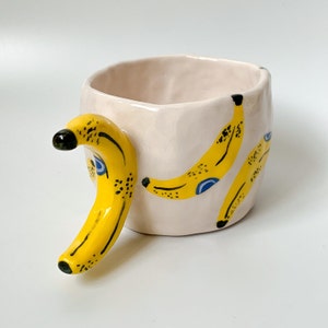 Banana Handmade and Hand painted Ceramic Mug, Aesthetic Coffee Mug, Creative Wide Mug, Gift for Her / Him image 2