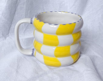 Handmade and Hand painted Checkered All Day Mug, Cute Modern Coffee Mug, 21st Birthday Gift for Her, Mothers Day Gift for Mom