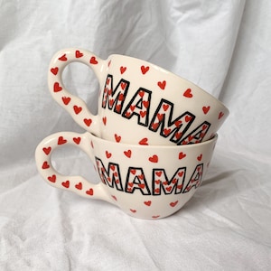 Mama Handmade and Hand painted Ceramic Mug, Aesthetic Cow Print Coffee Tea Cup, Gift for new mum, Mother&#39;s Day Gift for Mom